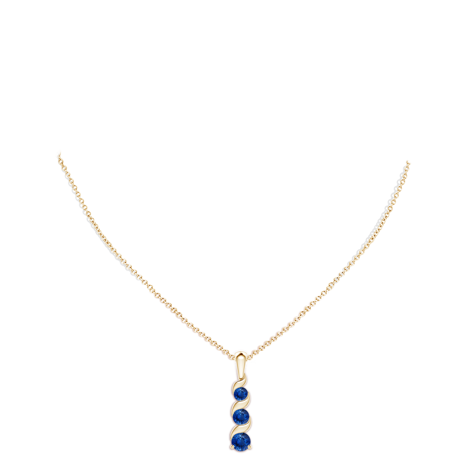4mm AAA Channel-Set Round Sapphire Three Stone Journey Pendant in Yellow Gold pen