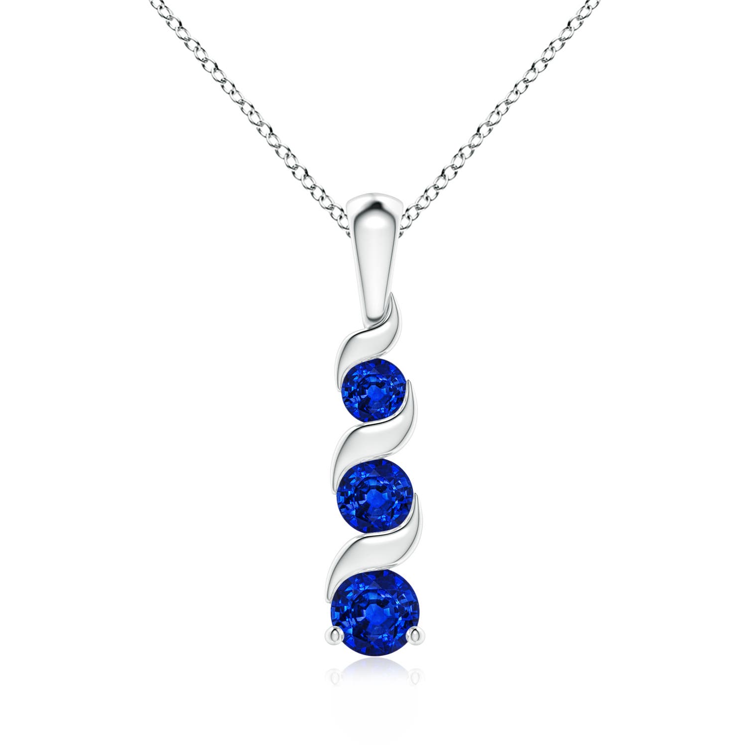 4mm AAAA Channel-Set Round Sapphire Three Stone Journey Pendant in 18K White Gold