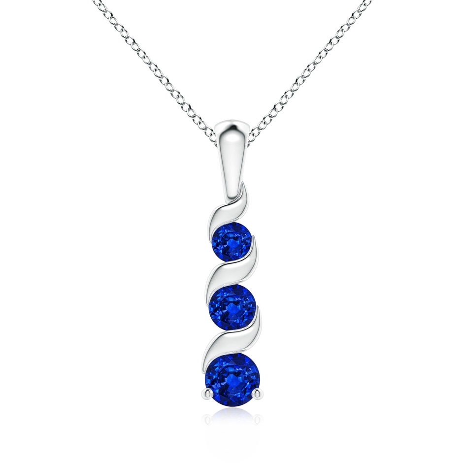 4mm AAAA Channel-Set Round Sapphire Three Stone Journey Pendant in 18K White Gold 