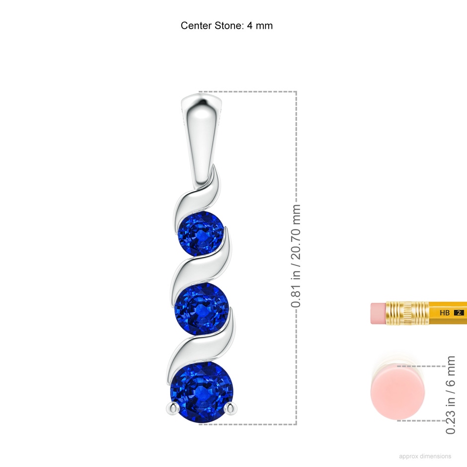 4mm AAAA Channel-Set Round Sapphire Three Stone Journey Pendant in 18K White Gold ruler