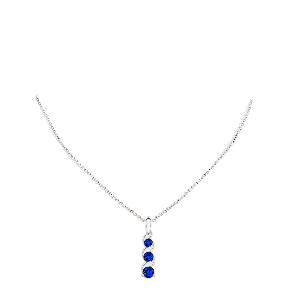 4mm AAAA Channel-Set Round Sapphire Three Stone Journey Pendant in 18K White Gold pen