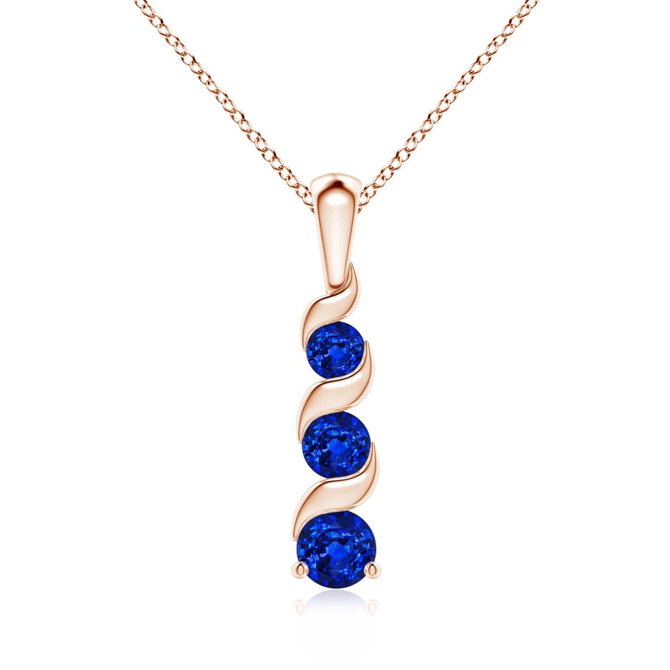 4mm AAAA Channel-Set Round Sapphire Three Stone Journey Pendant in 9K Rose Gold 