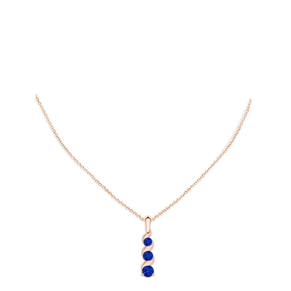 4mm AAAA Channel-Set Round Sapphire Three Stone Journey Pendant in 9K Rose Gold pen