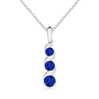 4mm AAAA Channel-Set Round Sapphire Three Stone Journey Pendant in 9K White Gold