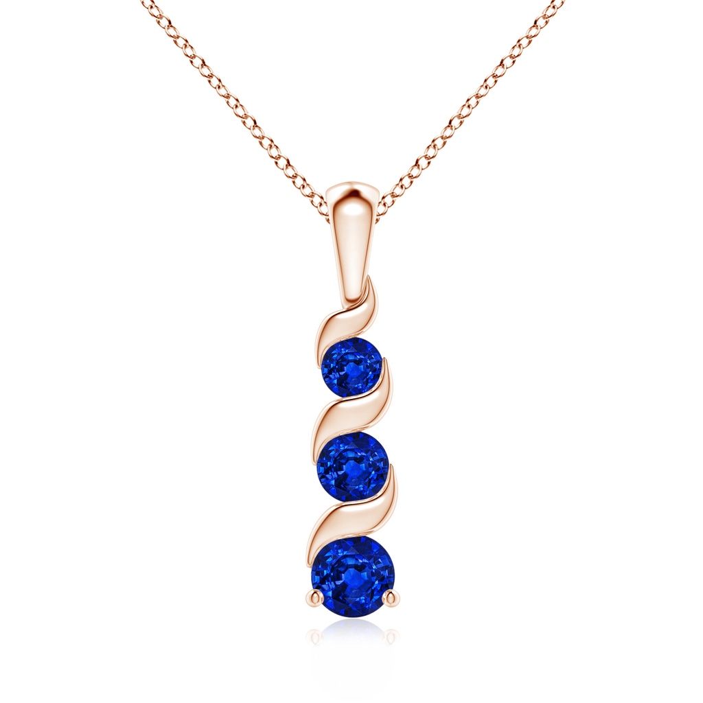 4mm AAAA Channel-Set Round Sapphire Three Stone Journey Pendant in Rose Gold