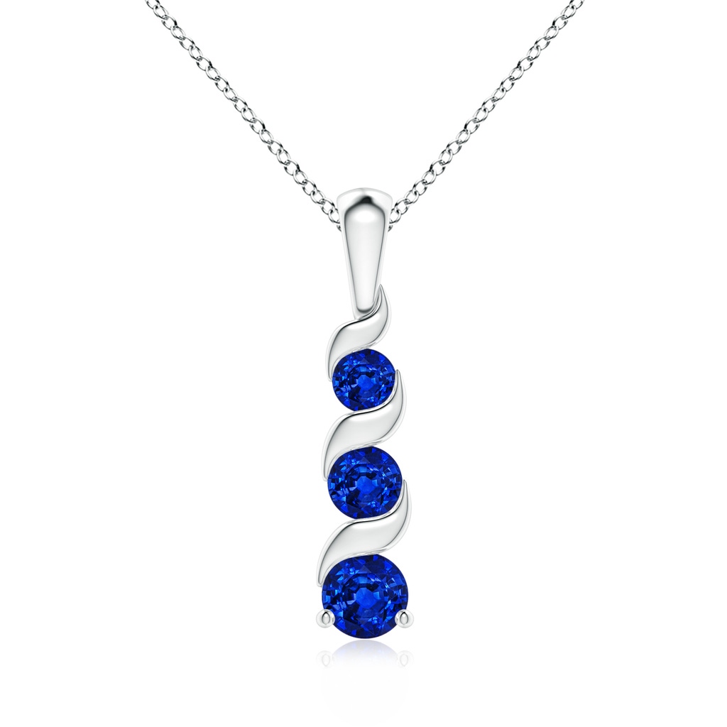 4mm AAAA Channel-Set Round Sapphire Three Stone Journey Pendant in S999 Silver
