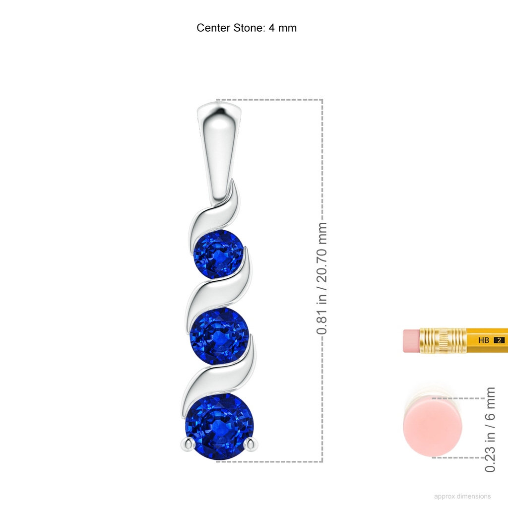 4mm AAAA Channel-Set Round Sapphire Three Stone Journey Pendant in S999 Silver ruler