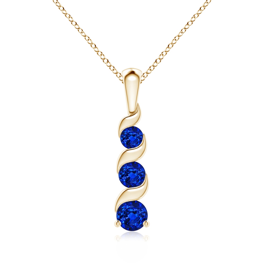 4mm AAAA Channel-Set Round Sapphire Three Stone Journey Pendant in Yellow Gold