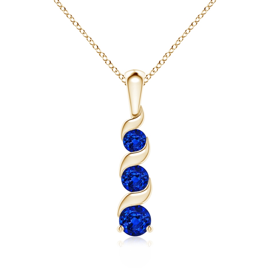 4mm AAAA Channel-Set Round Sapphire Three Stone Journey Pendant in Yellow Gold 