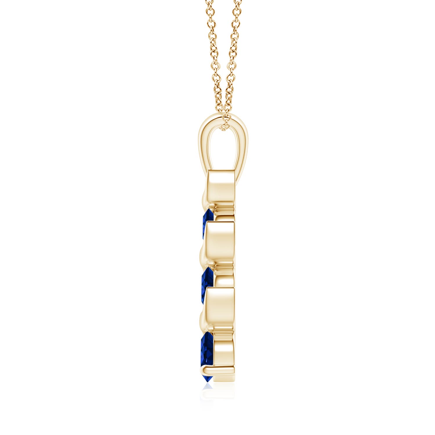 4mm AAAA Channel-Set Round Sapphire Three Stone Journey Pendant in Yellow Gold - side 2