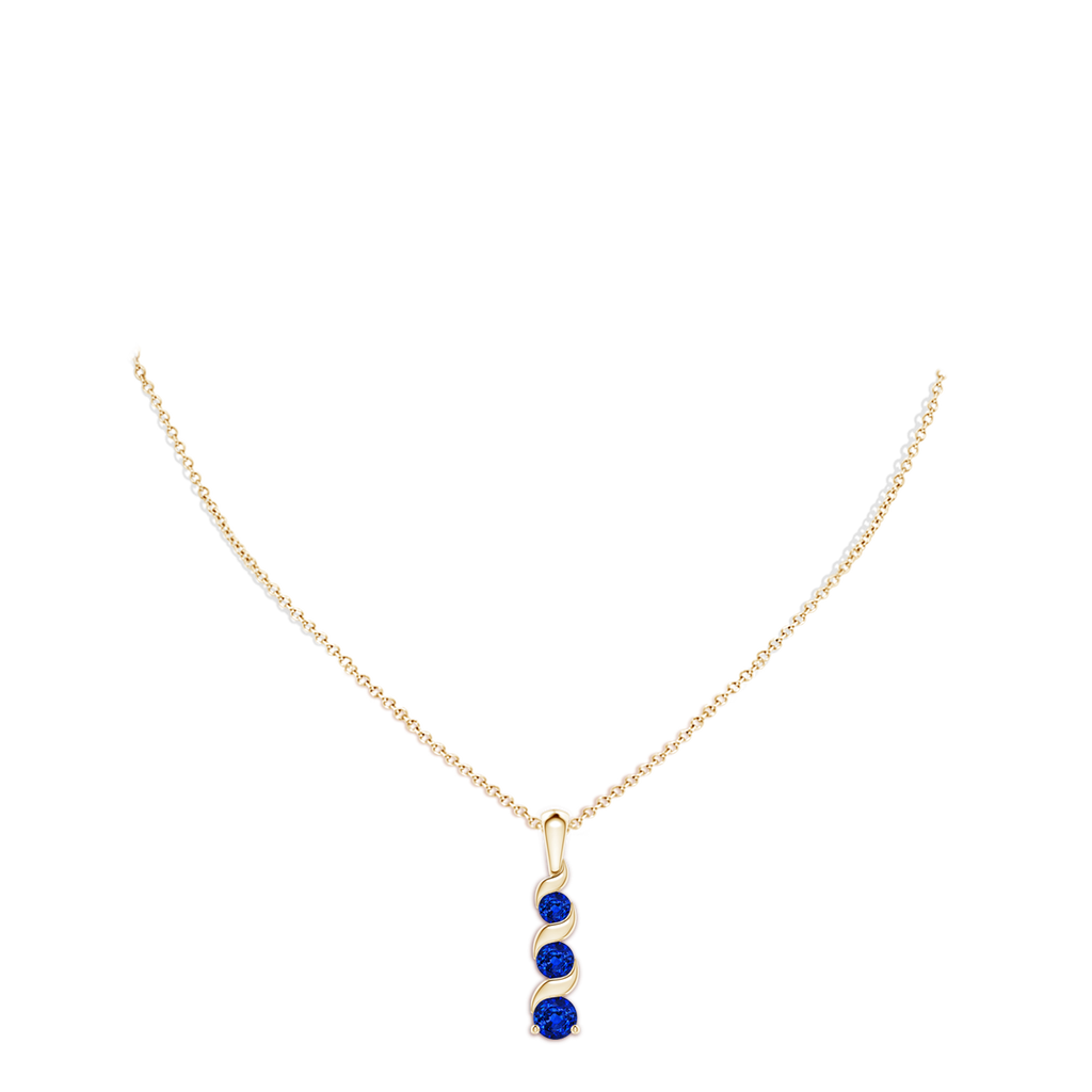 4mm AAAA Channel-Set Round Sapphire Three Stone Journey Pendant in Yellow Gold pen