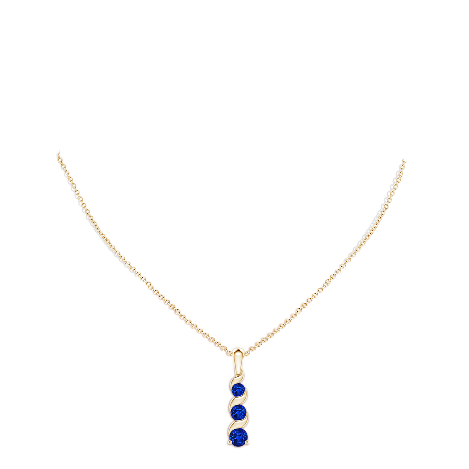 4mm AAAA Channel-Set Round Sapphire Three Stone Journey Pendant in Yellow Gold pen