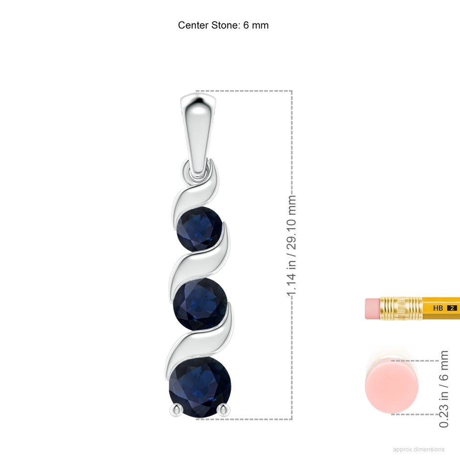 6mm A Channel-Set Round Sapphire Three Stone Journey Pendant in White Gold ruler