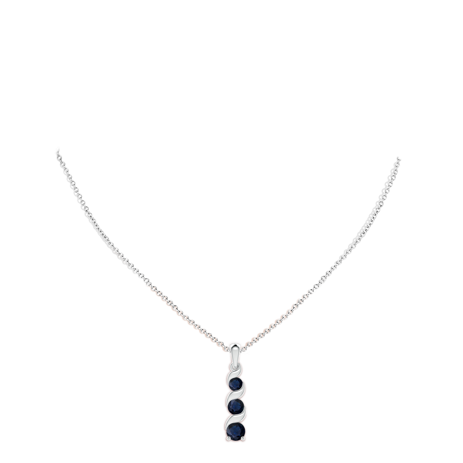 6mm A Channel-Set Round Sapphire Three Stone Journey Pendant in White Gold pen