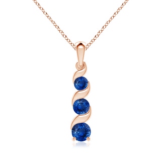 6mm AAA Channel-Set Round Sapphire Three Stone Journey Pendant in 18K Rose Gold