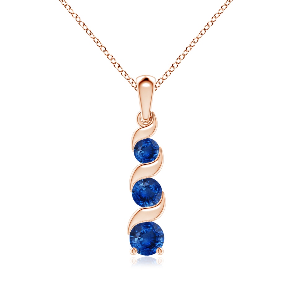 6mm AAA Channel-Set Round Sapphire Three Stone Journey Pendant in Rose Gold 
