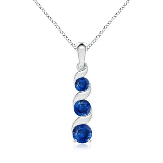 6mm AAA Channel-Set Round Sapphire Three Stone Journey Pendant in S999 Silver
