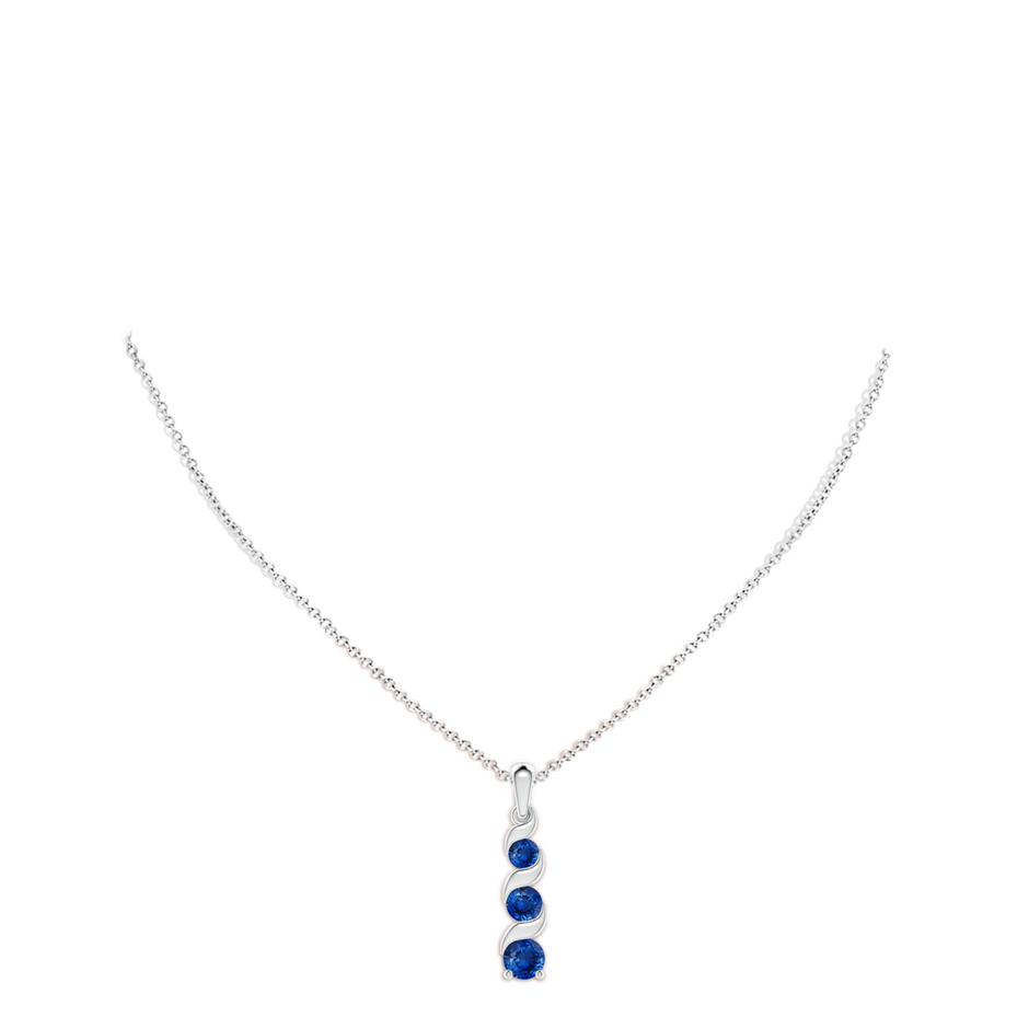 6mm AAA Channel-Set Round Sapphire Three Stone Journey Pendant in S999 Silver pen