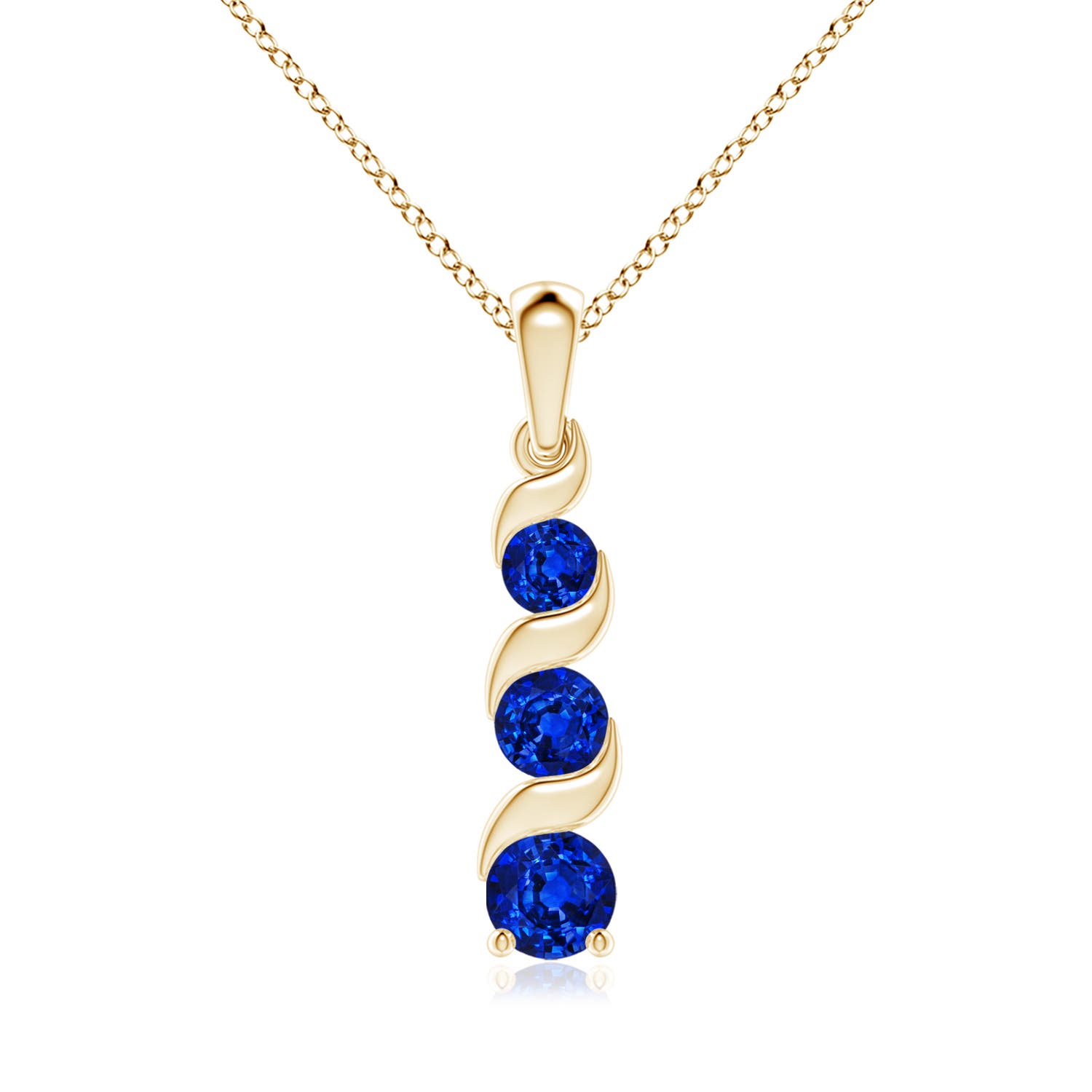 6mm AAAA Channel-Set Round Sapphire Three Stone Journey Pendant in 18K Yellow Gold