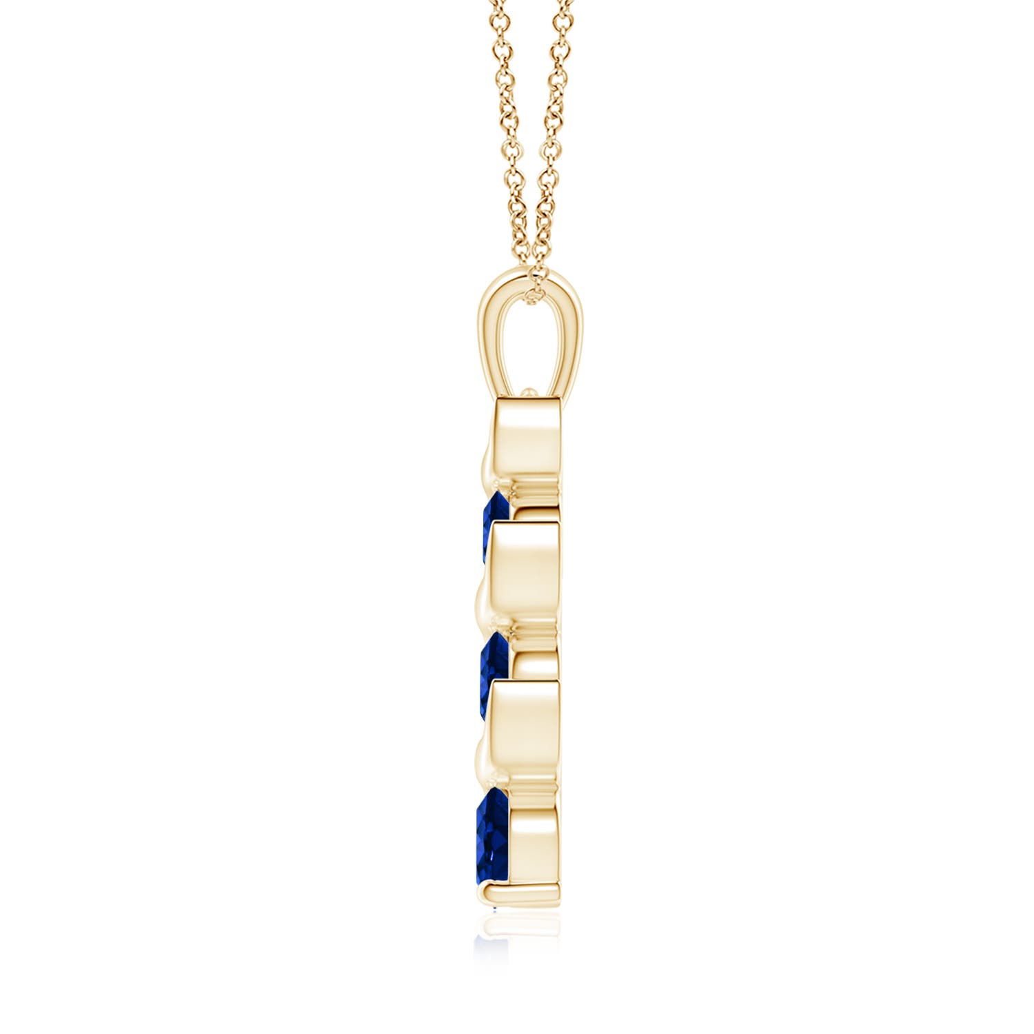 6mm AAAA Channel-Set Round Sapphire Three Stone Journey Pendant in 18K Yellow Gold