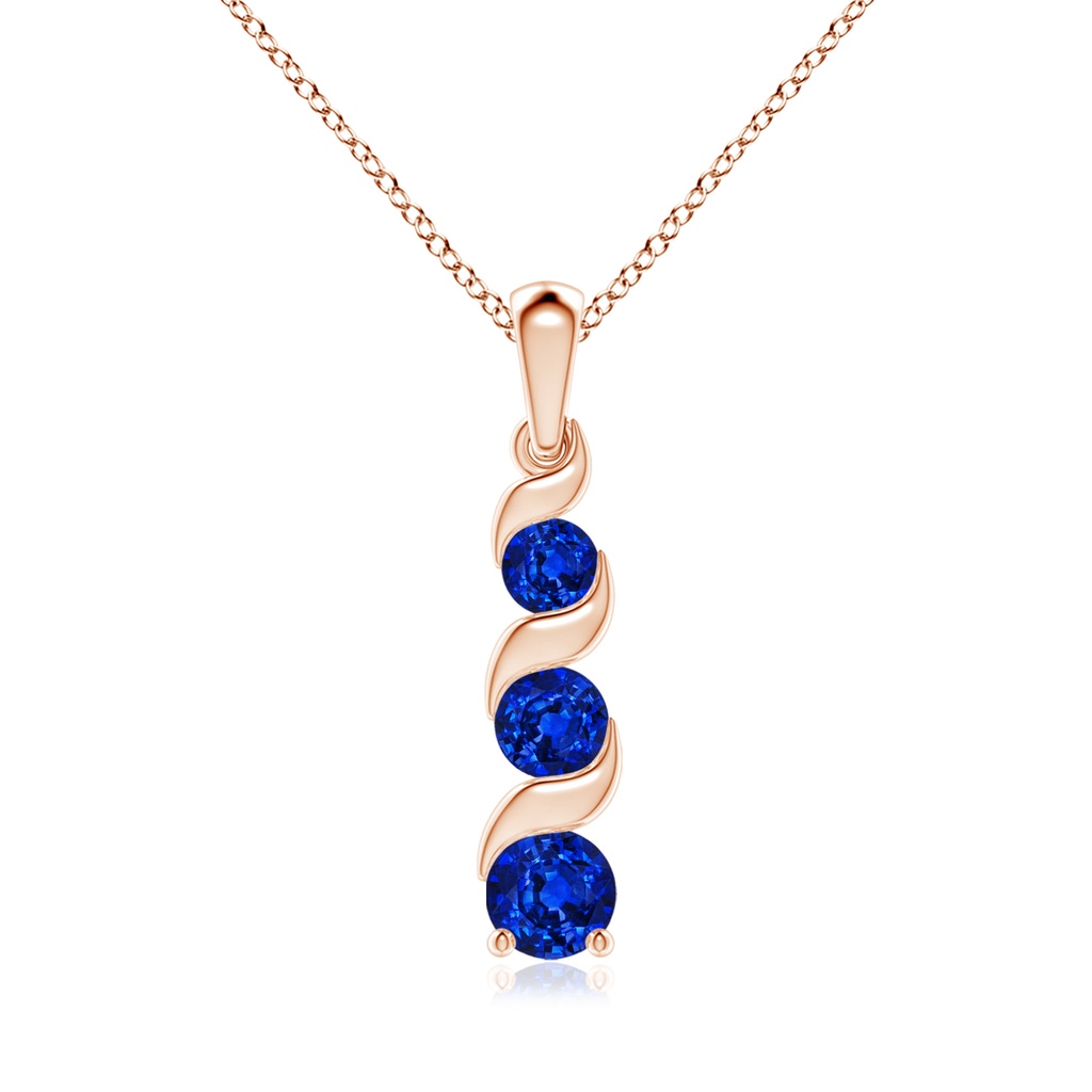 6mm Lab-Grown Channel-Set Round Sapphire Three Stone Journey Pendant in Rose Gold