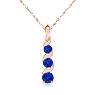 6mm AAAA Channel-Set Round Sapphire Three Stone Journey Pendant in Rose Gold