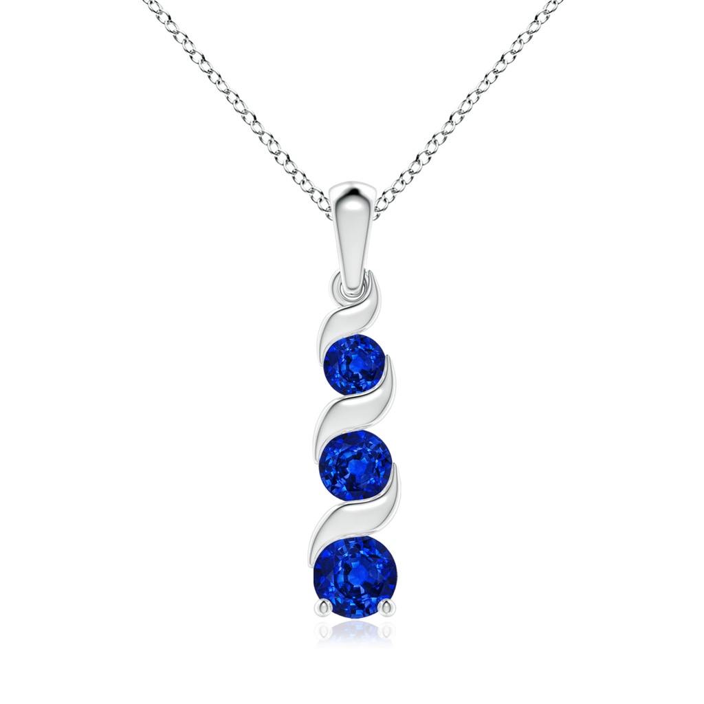 6mm Lab-Grown Channel-Set Round Sapphire Three Stone Journey Pendant in White Gold