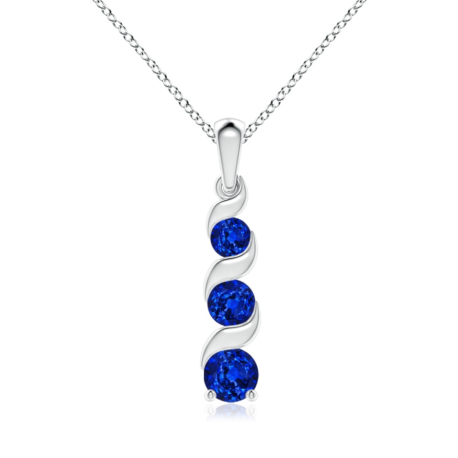 6mm Lab-Grown Channel-Set Round Sapphire Three Stone Journey Pendant in White Gold 