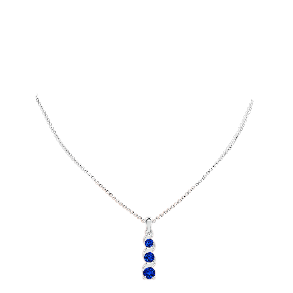 6mm Lab-Grown Channel-Set Round Sapphire Three Stone Journey Pendant in White Gold pen