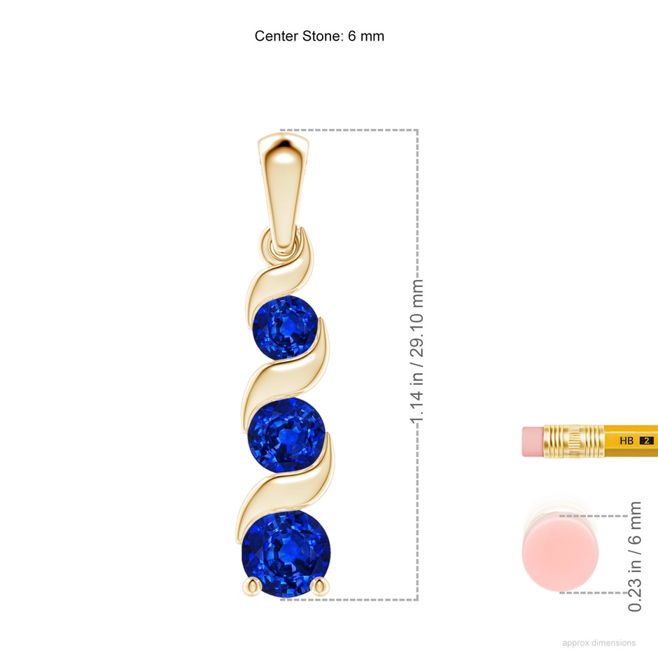 6mm Lab-Grown Channel-Set Round Sapphire Three Stone Journey Pendant in Yellow Gold ruler