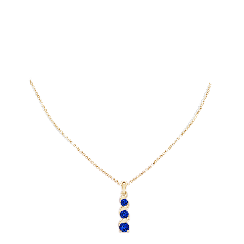 6mm Lab-Grown Channel-Set Round Sapphire Three Stone Journey Pendant in Yellow Gold pen