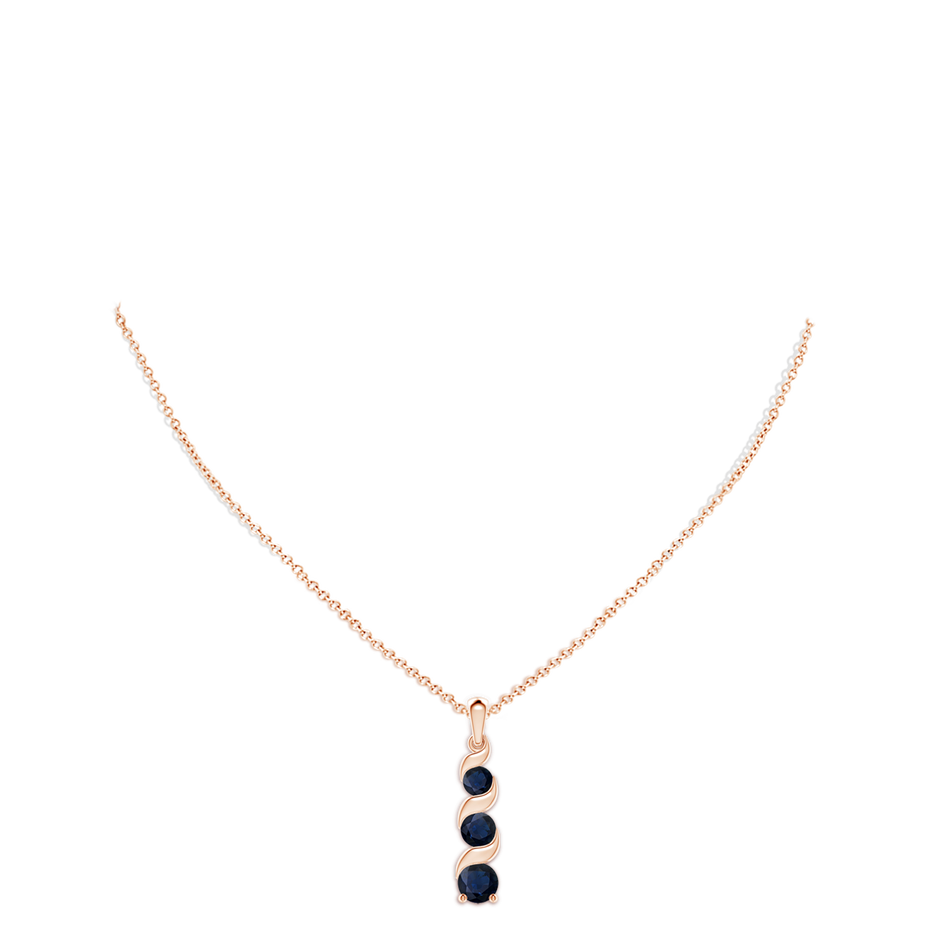 7mm A Channel-Set Round Sapphire Three Stone Journey Pendant in Rose Gold pen