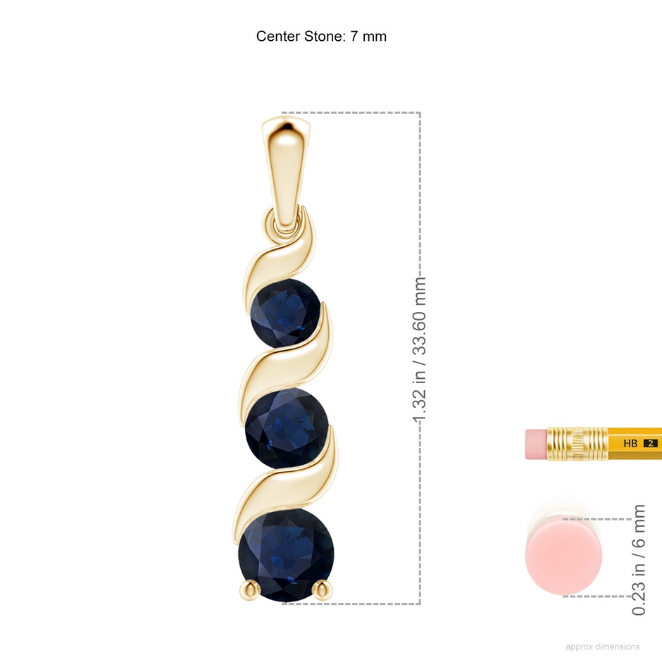 7mm A Channel-Set Round Sapphire Three Stone Journey Pendant in Yellow Gold ruler