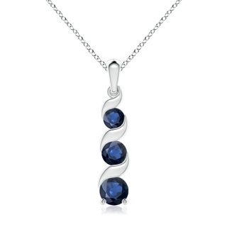 7mm AA Channel-Set Round Sapphire Three Stone Journey Pendant in S999 Silver