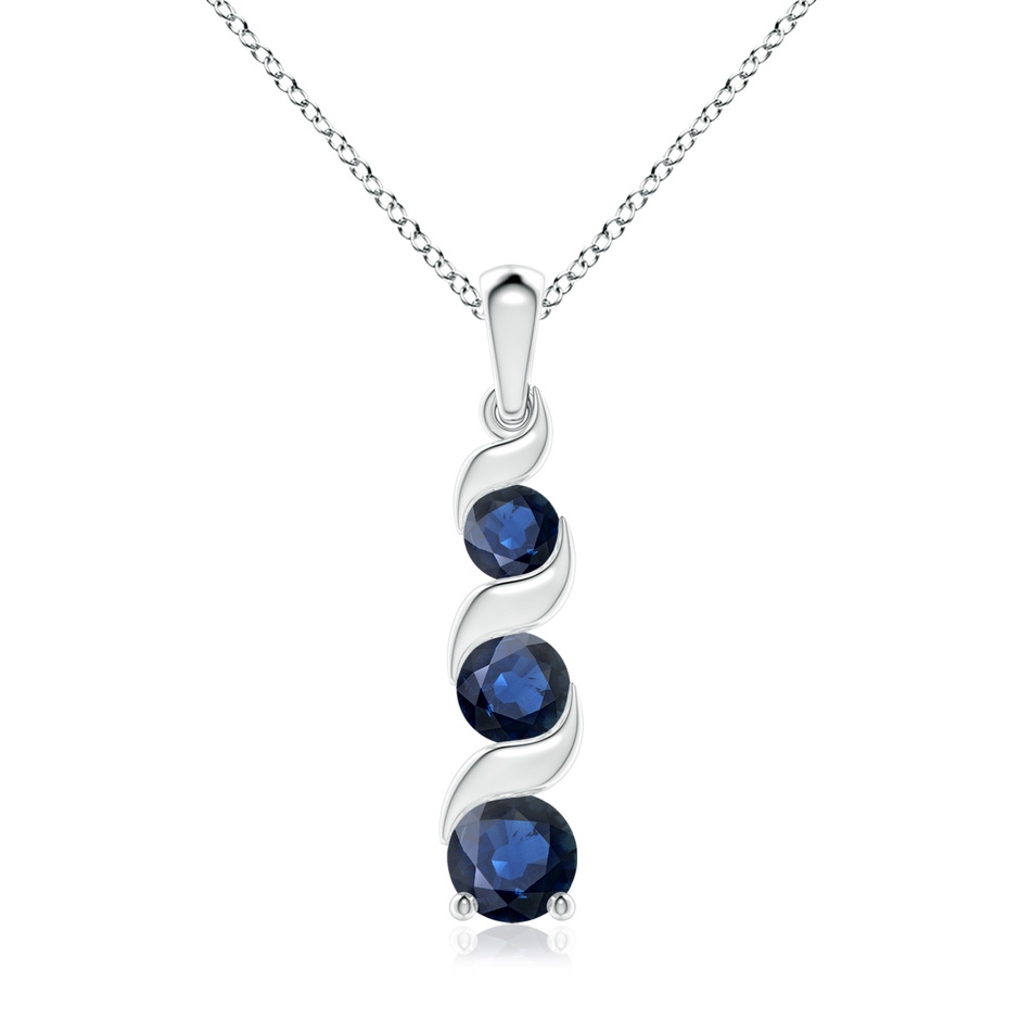 7mm AA Channel-Set Round Sapphire Three Stone Journey Pendant in S999 Silver 