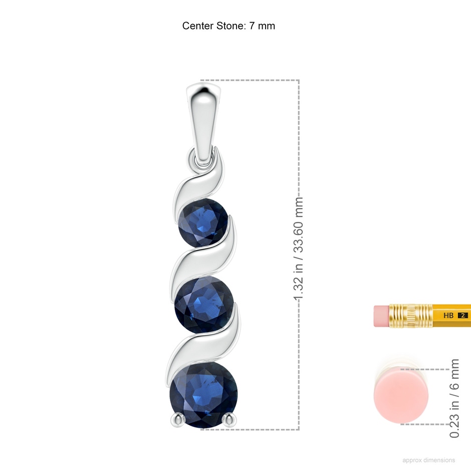 7mm AA Channel-Set Round Sapphire Three Stone Journey Pendant in S999 Silver ruler