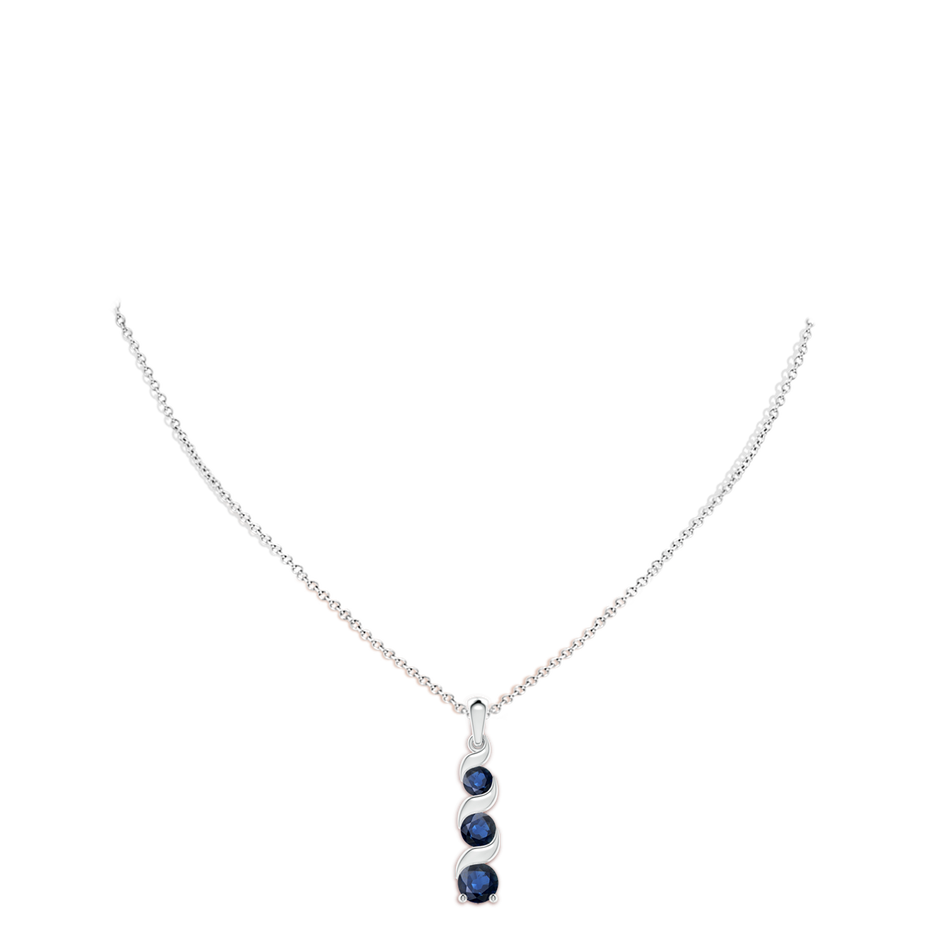 7mm AA Channel-Set Round Sapphire Three Stone Journey Pendant in S999 Silver pen