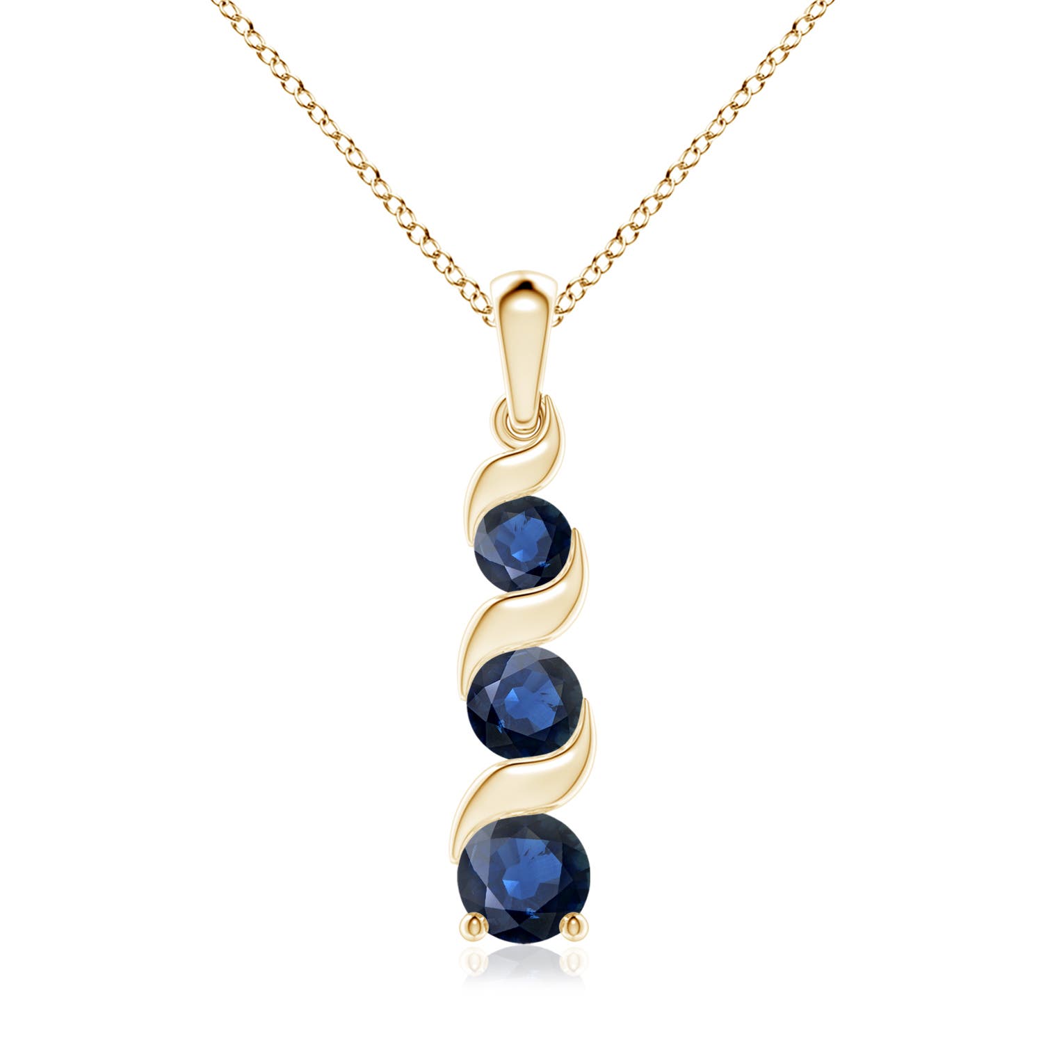 7mm AA Channel-Set Round Sapphire Three Stone Journey Pendant in Yellow Gold
