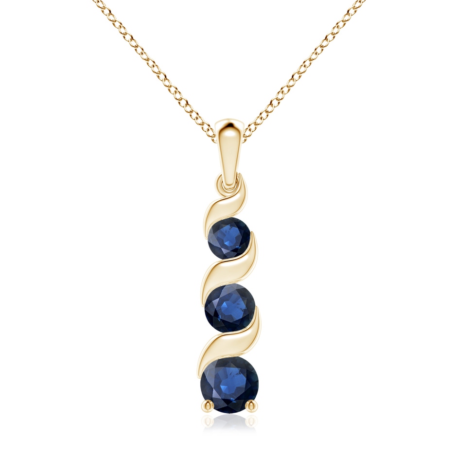 7mm AA Channel-Set Round Sapphire Three Stone Journey Pendant in Yellow Gold 