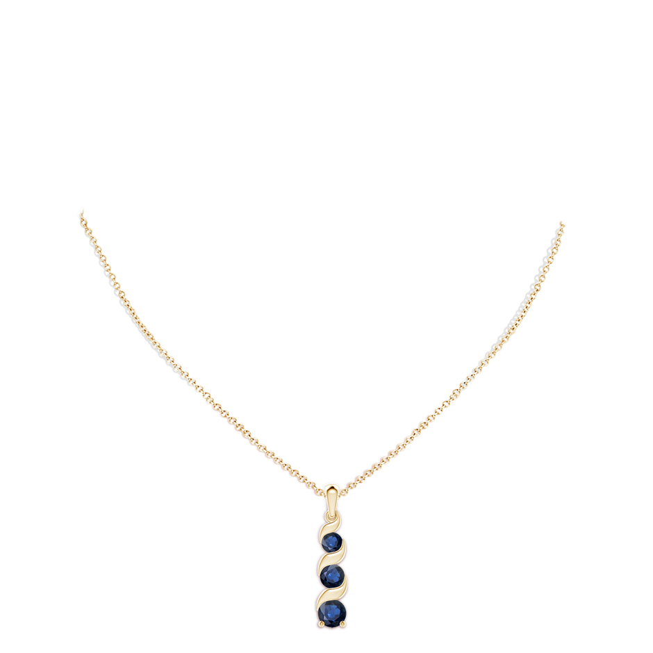 7mm AA Channel-Set Round Sapphire Three Stone Journey Pendant in Yellow Gold pen