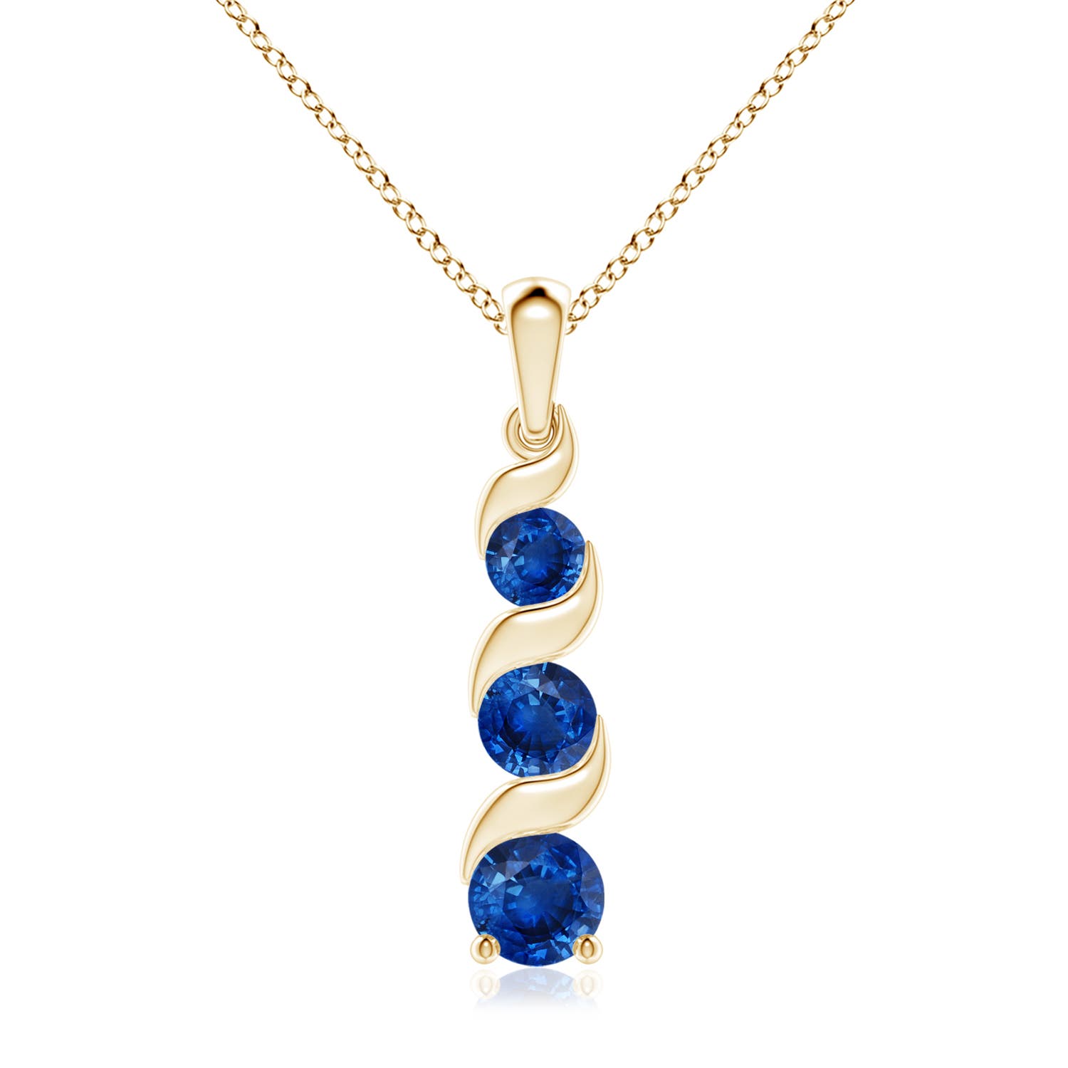 7mm AAA Channel-Set Round Sapphire Three Stone Journey Pendant in 18K Yellow Gold
