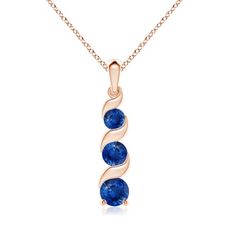 7mm AAA Channel-Set Round Sapphire Three Stone Journey Pendant in Rose Gold