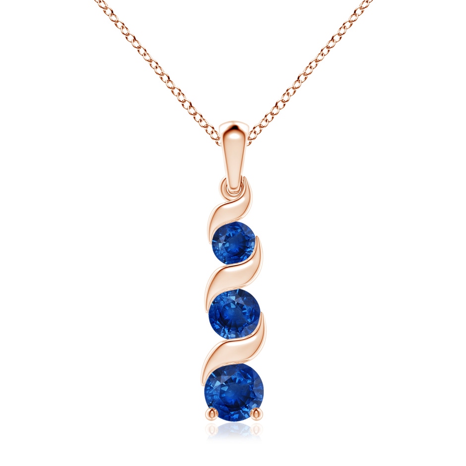 7mm AAA Channel-Set Round Sapphire Three Stone Journey Pendant in Rose Gold 