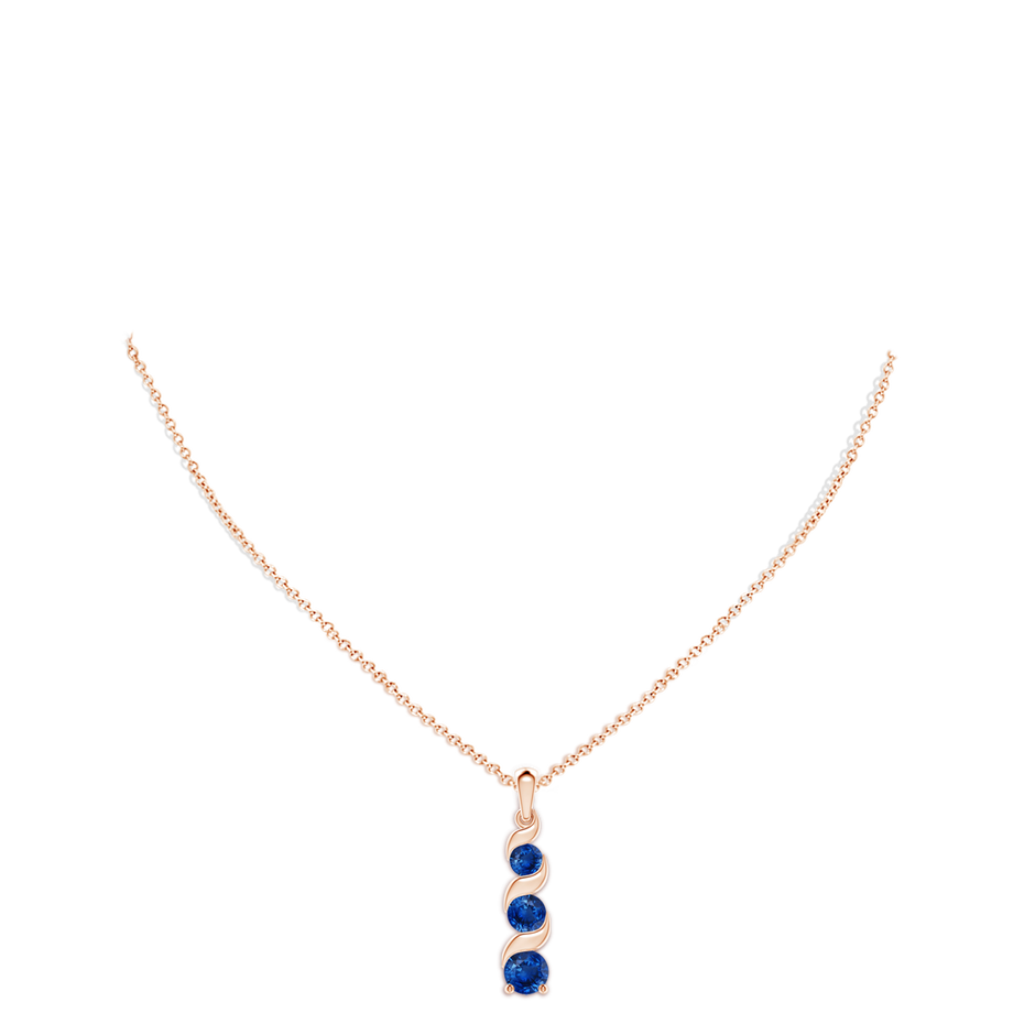 7mm AAA Channel-Set Round Sapphire Three Stone Journey Pendant in Rose Gold pen