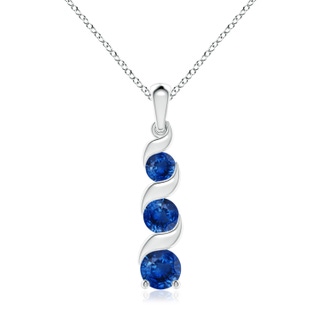 7mm AAA Channel-Set Round Sapphire Three Stone Journey Pendant in S999 Silver