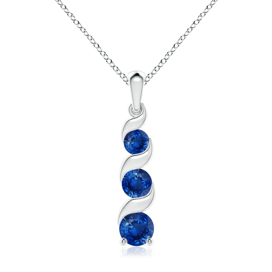 7mm AAA Channel-Set Round Sapphire Three Stone Journey Pendant in White Gold 