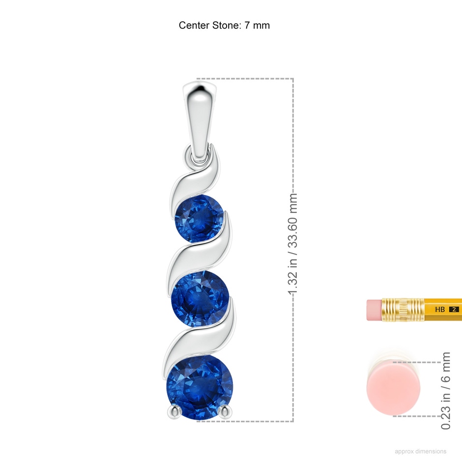 7mm AAA Channel-Set Round Sapphire Three Stone Journey Pendant in White Gold ruler