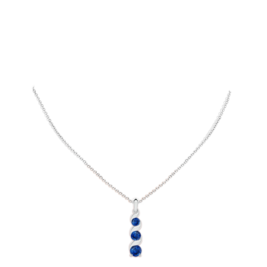 7mm AAA Channel-Set Round Sapphire Three Stone Journey Pendant in White Gold pen