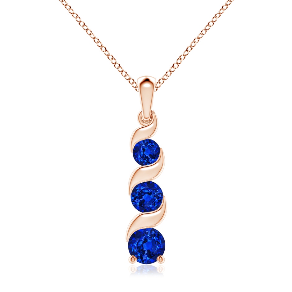 7mm Lab-Grown Channel-Set Round Sapphire Three Stone Journey Pendant in Rose Gold 