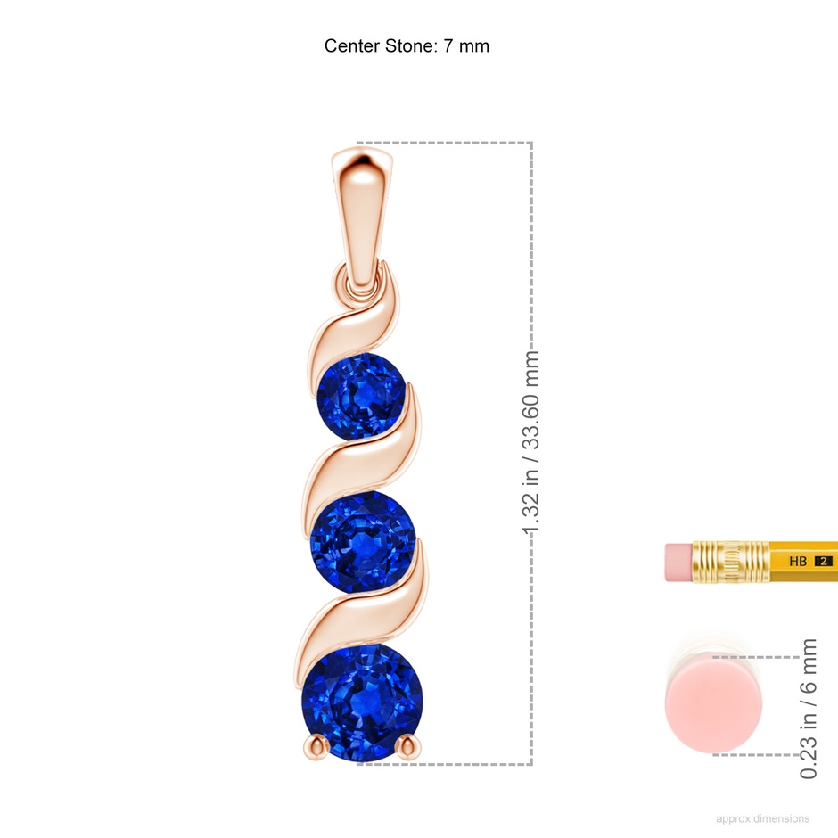 7mm Lab-Grown Channel-Set Round Sapphire Three Stone Journey Pendant in Rose Gold ruler